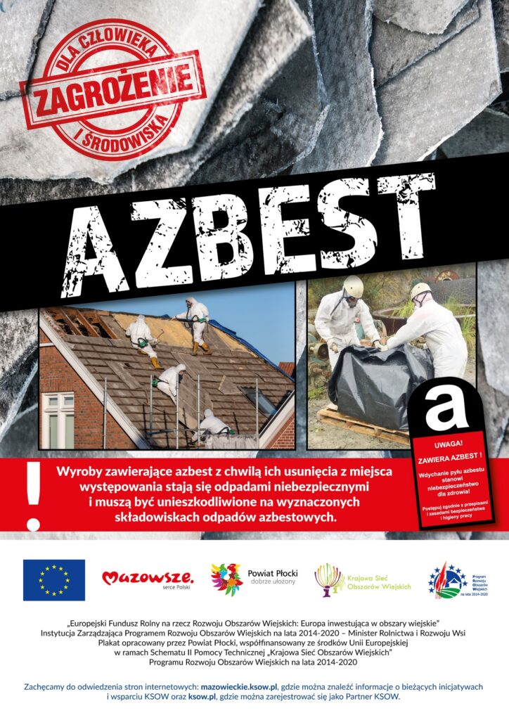 Plakat: Oddziaływanie azbestu na życie ludzi i otaczające ich środowisko naturalne
