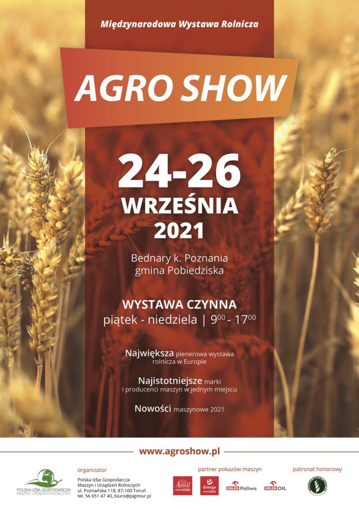 plakat nt. wydarzenia AGRO SHOW w dniach 24-26 września 2021 roku